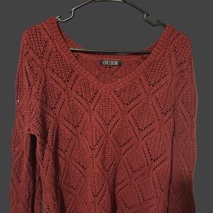 Love Culture Burnt Red Openwork V-Neck Sweater